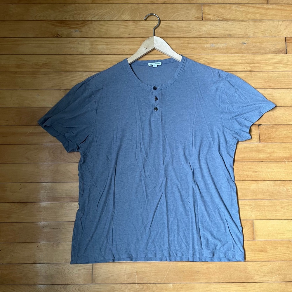 Standard James Perse Blue Grey Short Sleeve Henley Shirt Size 3 Large Japan